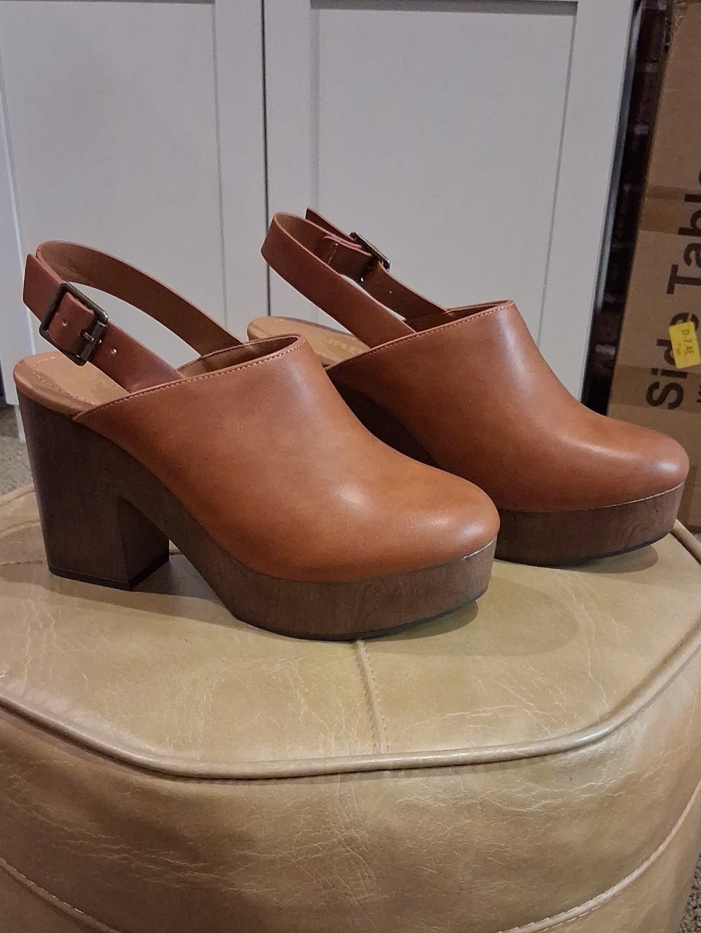 Women's Brown Platform Slingback Clogs with Block Heel